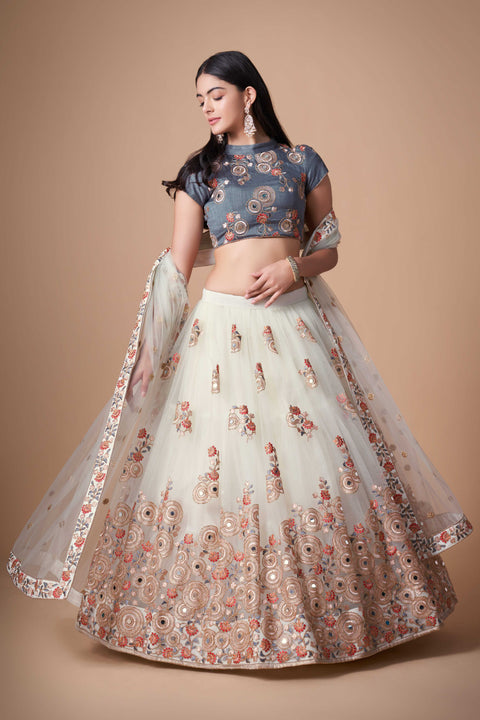 Traditional Off white fancy lehenga Choli for women with Dupattaa in USA