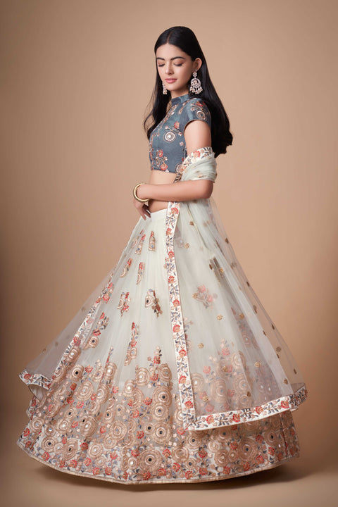 Traditional Off white fancy lehenga Choli for women with Dupattaa in USA