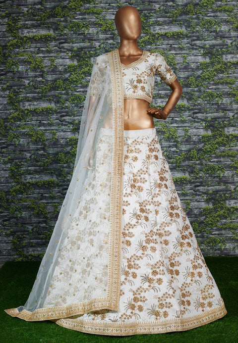 White Wedding wear Heavy Lehenga Choli for Women with Dupatta Sequence Lehenga Choli In USA