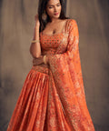 Trendy Orange Organza Bollywood lehenga choli for women with Dupatta Indian Designer Ready to wear partywear Lehenga Choli Trendy Lehenga - ReadyToWearshop