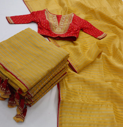 Yellow beautiful Indian saree with blouse in ,USA Perfect for Indian wedding or party wear for women