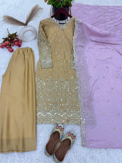 Stunning Presenting New Sharara  Collection Faux Georgette Top-Bottom And Dupatta Set Fully Stitched Set For Women