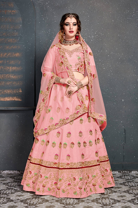 Lovely Pink Slub Silk lehenga choli dupatta For Women And Girls in USA