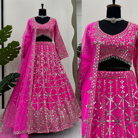 Graceful Pink Wedding Wear Heavy Lehenga Choli for Women with Dupatta Sequence Lehenga Choli In USA