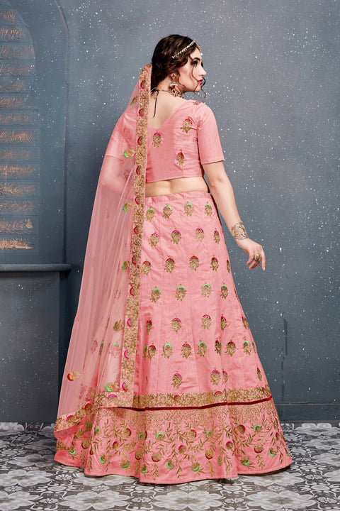 Lovely Pink Slub Silk lehenga choli dupatta For Women And Girls in USA