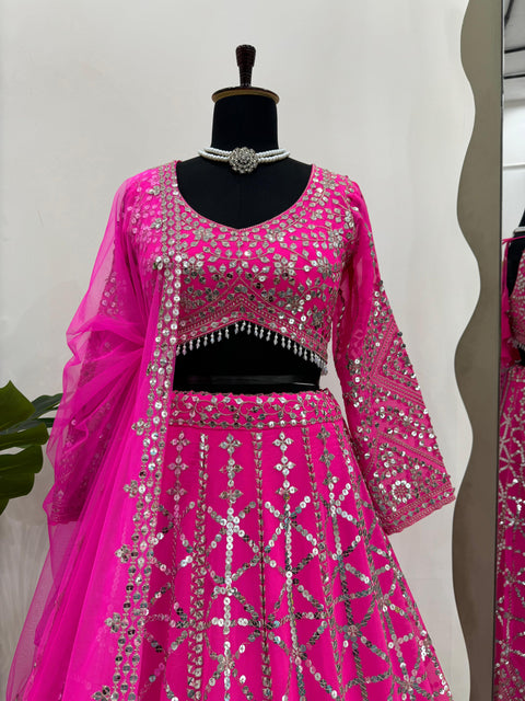 Graceful Pink Wedding Wear Heavy Lehenga Choli for Women with Dupatta Sequence Lehenga Choli In USA