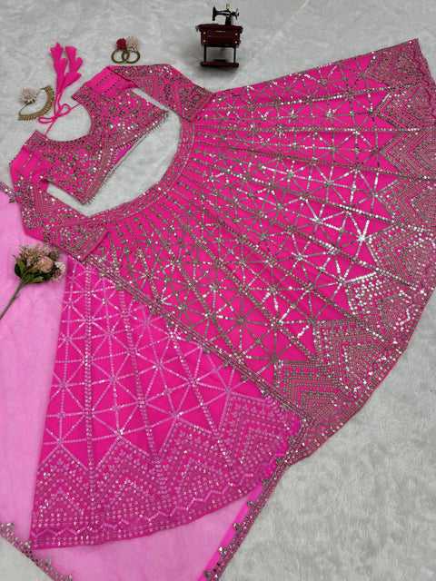 Graceful Pink Wedding Wear Heavy Lehenga Choli for Women with Dupatta Sequence Lehenga Choli In USA