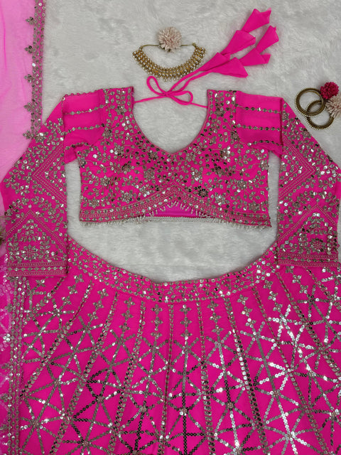 Graceful Pink Wedding Wear Heavy Lehenga Choli for Women with Dupatta Sequence Lehenga Choli In USA