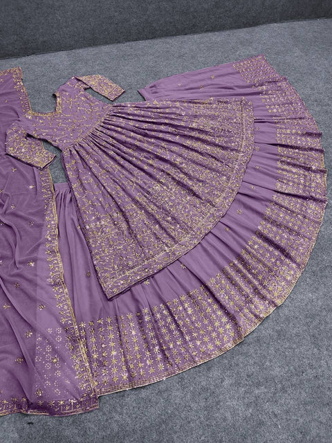 Purple Gorgeous Georgette elegance Top And Lhenaga Set With Duptta For Women In USA