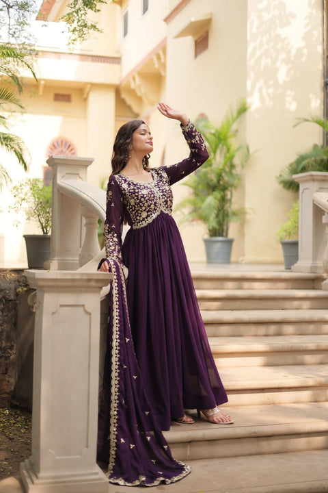 Faux Blooming gown with Sequins-Multi Embroidered Work, It looks graceful for women