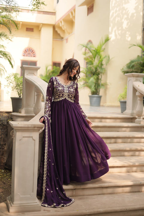 Faux Blooming gown with Sequins-Multi Embroidered Work, It looks graceful for women