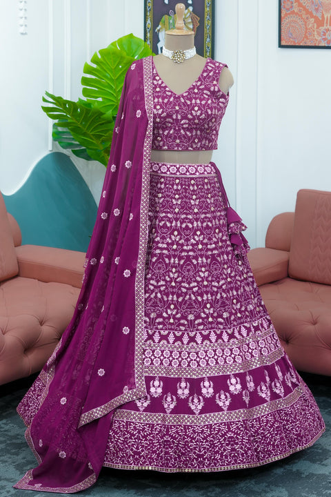 Graceful Purple Wedding Wear Heavy Lehenga Choli for Women with Dupatta Sequence Lehenga Choli In USA