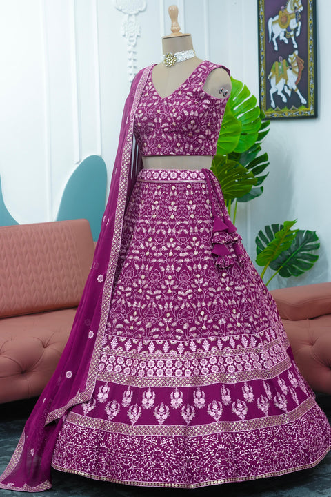 Graceful Purple Wedding Wear Heavy Lehenga Choli for Women with Dupatta Sequence Lehenga Choli In USA