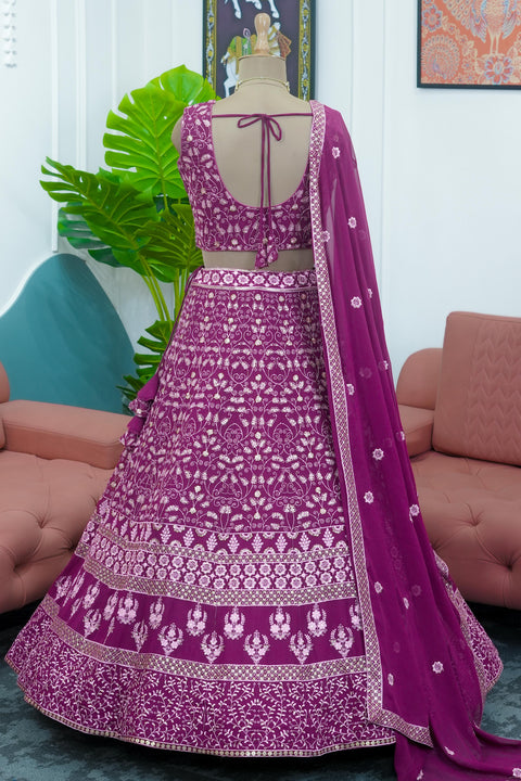 Graceful Purple Wedding Wear Heavy Lehenga Choli for Women with Dupatta Sequence Lehenga Choli In USA