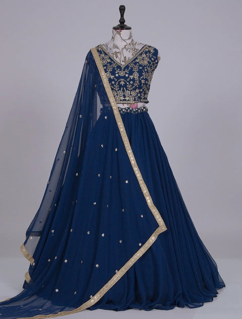 Navy blue lehenga choli for women,Indian Designer partywear Georgette with Sequinsand Thread Embroidery Work Lehenga choli with Dupatta - ReadyToWearshop