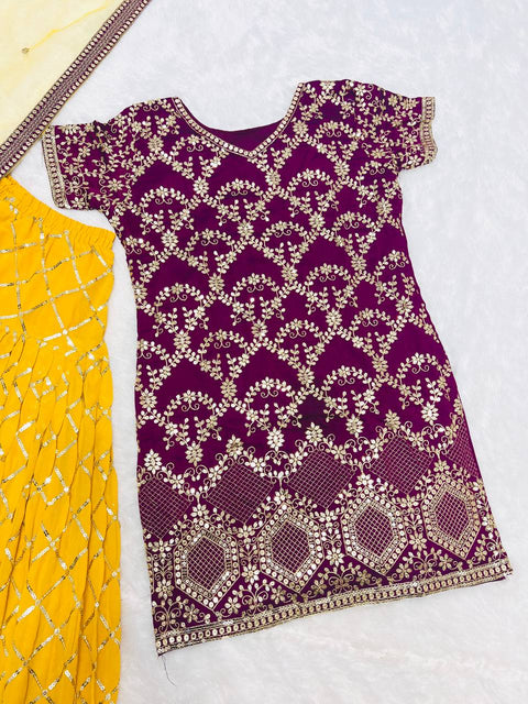 Purple Heavy Embroidery Sequence Work Top-Patiala And Dupatta Set For Women