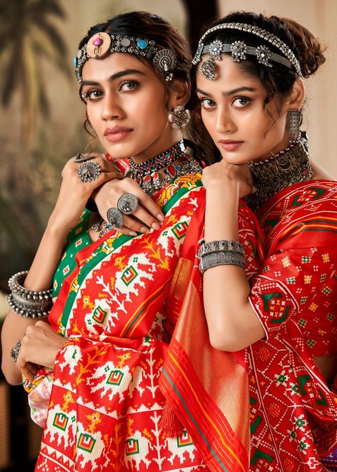 Red Beautiful Patola Designs ,USA Perfect for Indian wedding or party wear for women