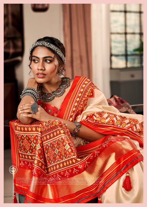 beige Beautiful Patola Designs ,USA Perfect for Indian wedding or party wear for women