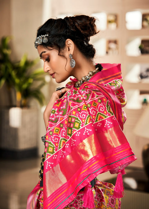 Pink Beautiful Patola Designs ,USA Perfect for Indian wedding or party wear for women