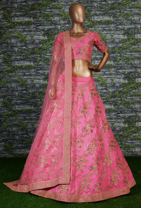 Pink Wedding wear Heavy Lehenga Choli for Women with Dupatta Sequence Lehenga Choli In USA