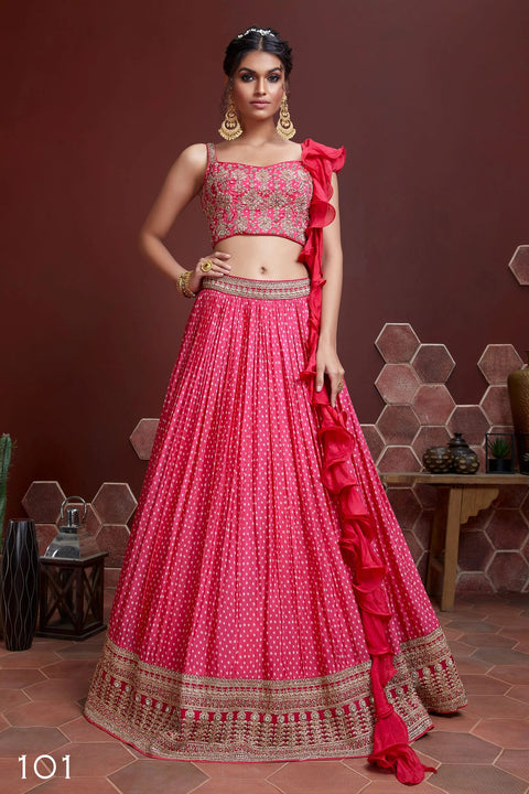 Glamorous Pink Party wear Heavy Lehenga Choli for Women with Dupatta Sequence Lehenga Choli In USA