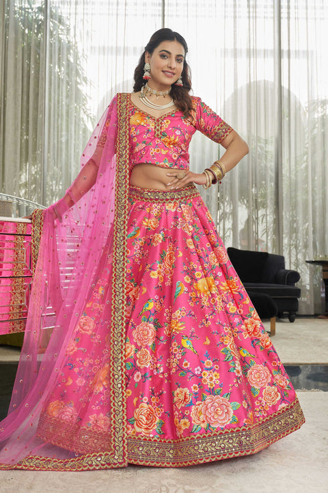 Yellow And Pink Flowing fancy lehenga Choli for women In Wedding Occasion with Dupatta in USA