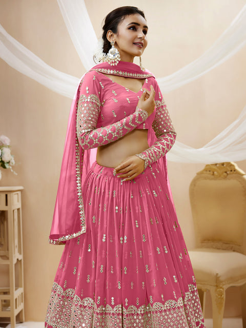 Artistic Pink Wedding wear Heavy Lehenga Choli for Women with Dupatta Sequence Lehenga Choli In USA