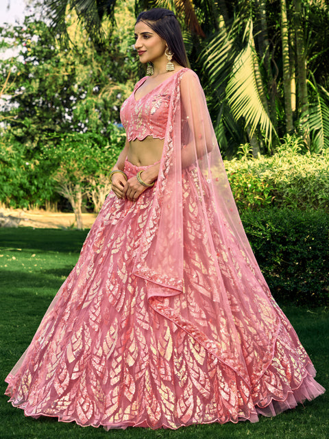 Pink Heavy Lehenga Choli for Women with Dupatta Sequence Lehenga Choli In USA