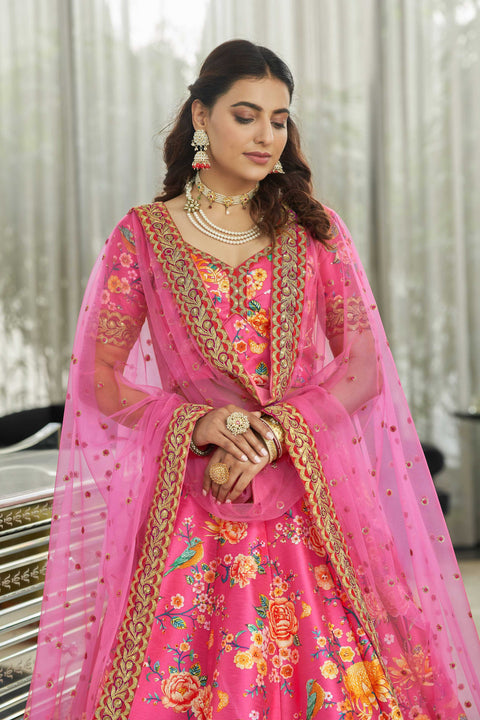 Yellow And Pink Flowing fancy lehenga Choli for women In Wedding Occasion with Dupatta in USA