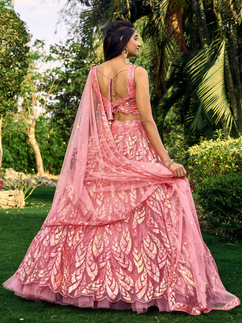 Pink Heavy Lehenga Choli for Women with Dupatta Sequence Lehenga Choli In USA