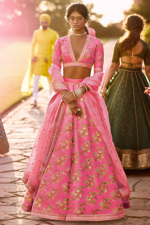 Pink Wedding wear Heavy Lehenga Choli for Women with Dupatta Sequence Lehenga Choli In USA