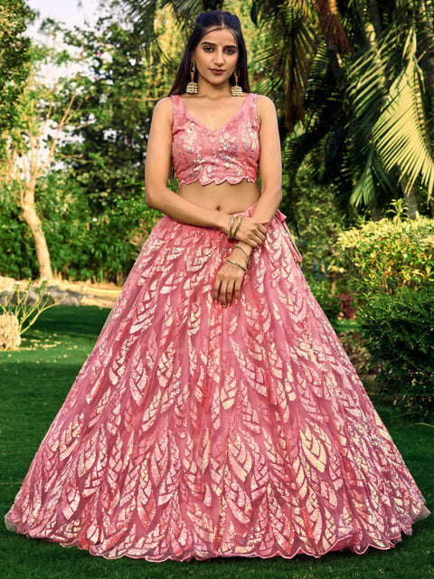 Pink Heavy Lehenga Choli for Women with Dupatta Sequence Lehenga Choli In USA