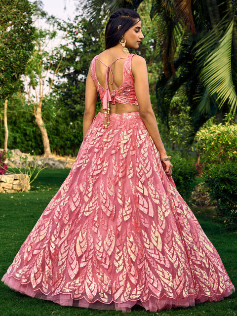 Pink Heavy Lehenga Choli for Women with Dupatta Sequence Lehenga Choli In USA