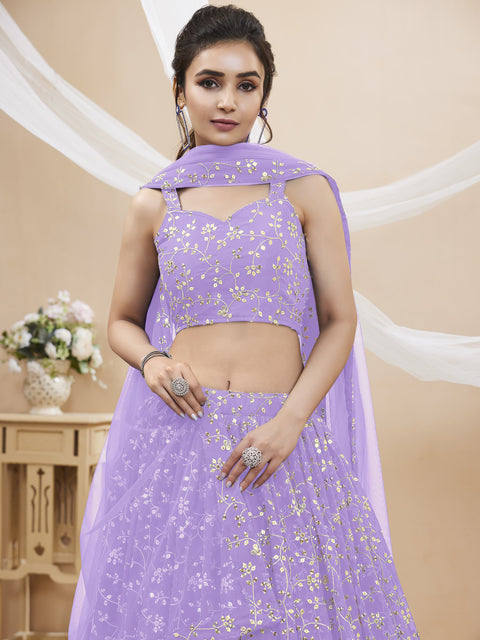 Purple Party wear Heavy Lehenga Choli for Women with Dupatta Sequence Lehenga Choli In USA