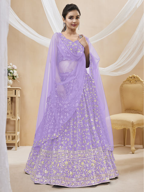 Purple Party wear Heavy Lehenga Choli for Women with Dupatta Sequence Lehenga Choli In USA