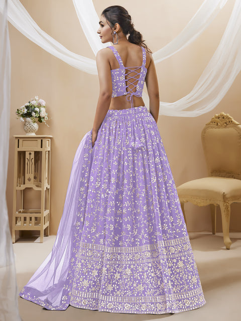 Purple Party wear Heavy Lehenga Choli for Women with Dupatta Sequence Lehenga Choli In USA