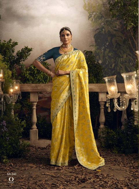 Yellow Wedding Wear saree with blouse in USA, Perfect for Indian Wedding Wear sequins saree For Woman