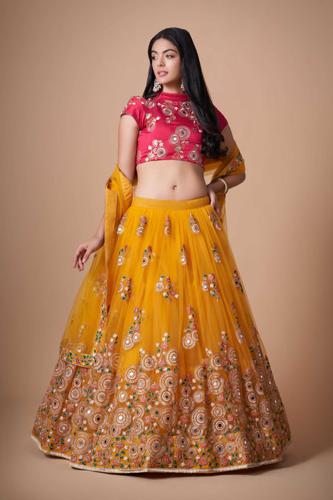 Trendy Yellow fancy lehenga Choli for women with Dupattaa in USA