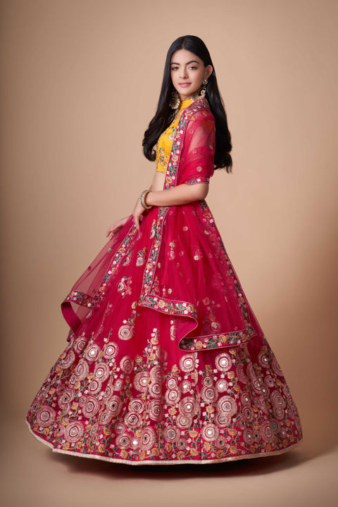 Vibrant Dark Red fancy lehenga Choli for women with Dupattaa in USA