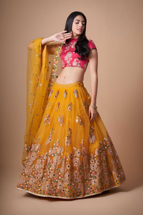 Trendy Yellow fancy lehenga Choli for women with Dupattaa in USA