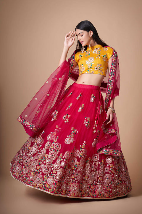 Vibrant Dark Red fancy lehenga Choli for women with Dupattaa in USA