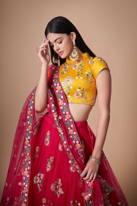 Vibrant Dark Red fancy lehenga Choli for women with Dupattaa in USA