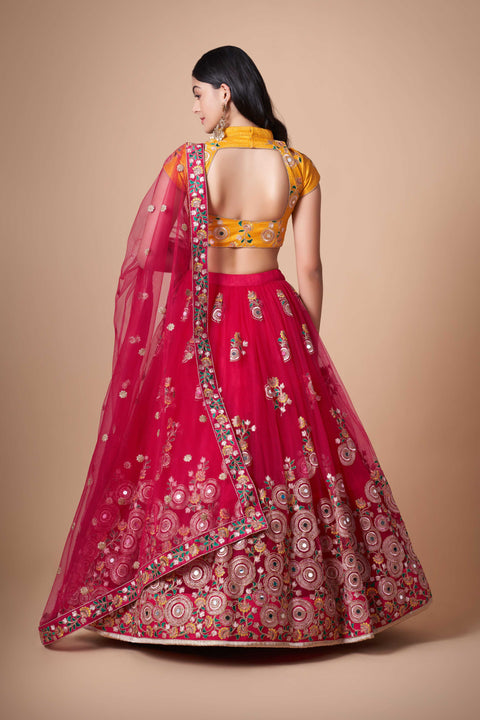 Vibrant Dark Red fancy lehenga Choli for women with Dupattaa in USA