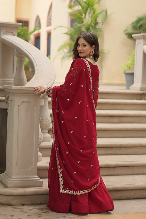 Red Faux Blooming gown with Sequins-Multi Embroidered Work, It looks graceful for women