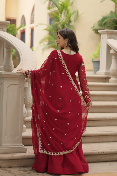 Red Faux Blooming gown with Sequins-Multi Embroidered Work, It looks graceful for women