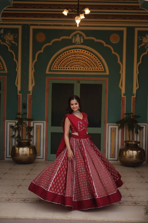 Red Made for Navratri Season, Readymade Printed Rayon Lehenga choli Set For Women