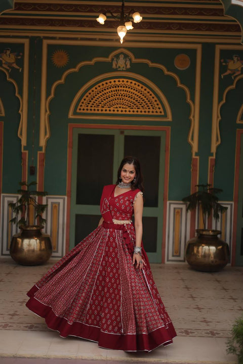 Red Made for Navratri Season, Readymade Printed Rayon Lehenga choli Set For Women