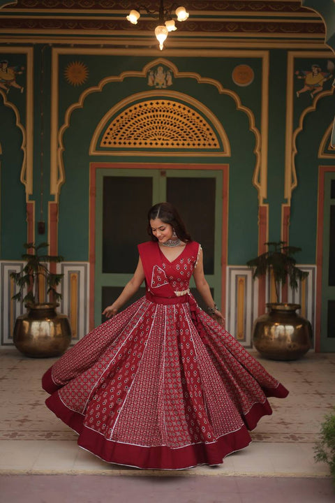 Red Made for Navratri Season, Readymade Printed Rayon Lehenga choli Set For Women