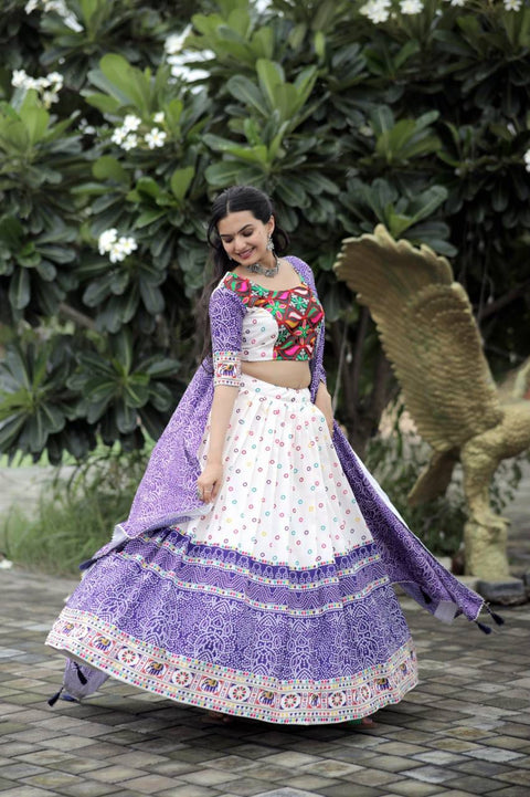 White Adorable Designer Printed Lehenga choli Set For Women