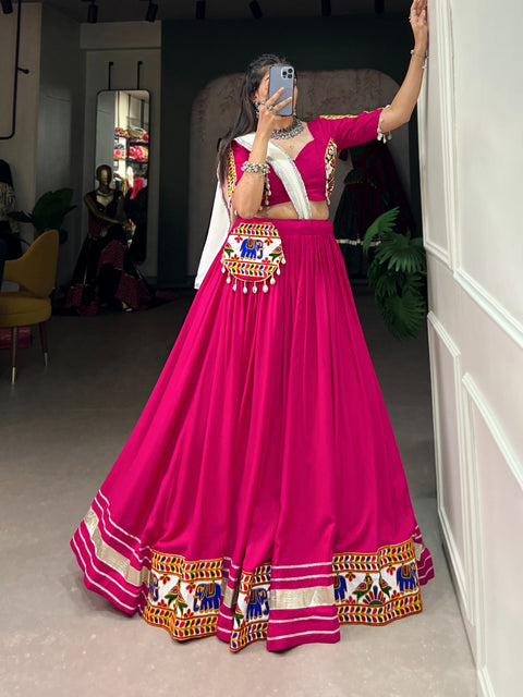 Embroidered Pink Cotton Sequnce fancy lehenga Choli for women with Dupatta in USA